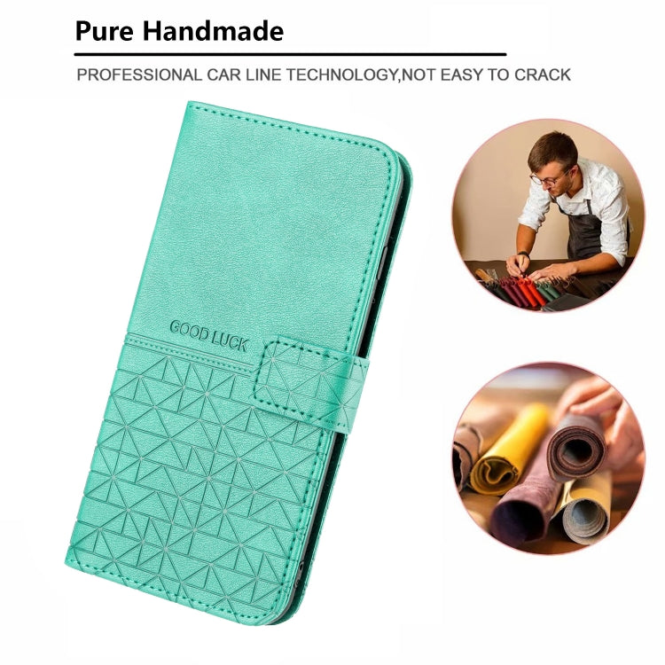 Para iPhone 15 Funda de Cuero con Textura Rómbica y Cordón (Verde) - MOVILSTORE
