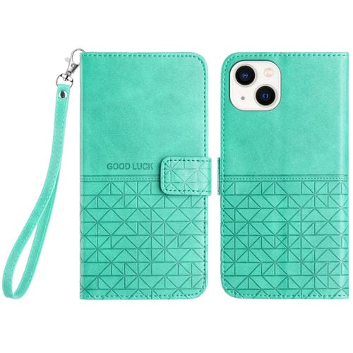 Para iPhone 15 Funda de Cuero con Textura Rómbica y Cordón (Verde) - MOVILSTORE