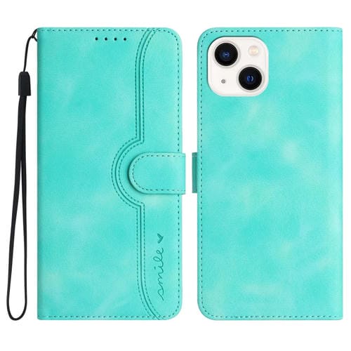 Para iPhone 15 Funda de Cuero para Teléfono con Sensación de Piel y Patrón de Corazón (Azul Claro) - MOVILSTORE