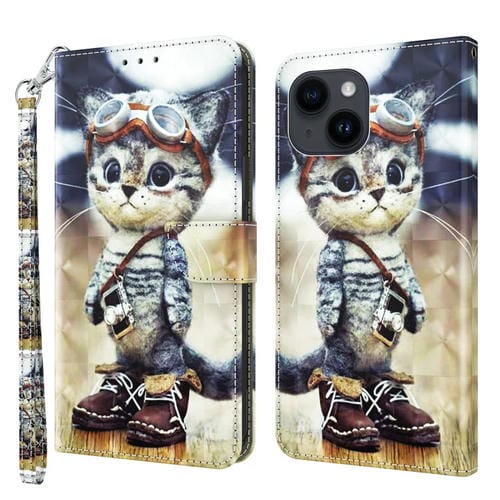 Para iPhone 15 Funda de Cuero Pintada En 3D (Gato Travieso) - MOVILSTORE