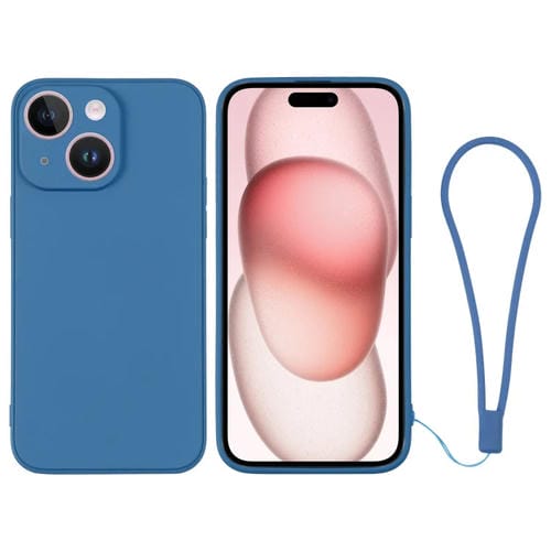 Para iPhone 15 Funda de Silicona para Teléfono con Correa para la Muñeca (Azul) - MOVILSTORE