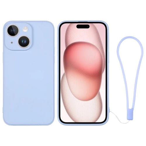 Para iPhone 15 Funda de Silicona para Teléfono con Correa para la Muñeca (Azul Claro) - MOVILSTORE