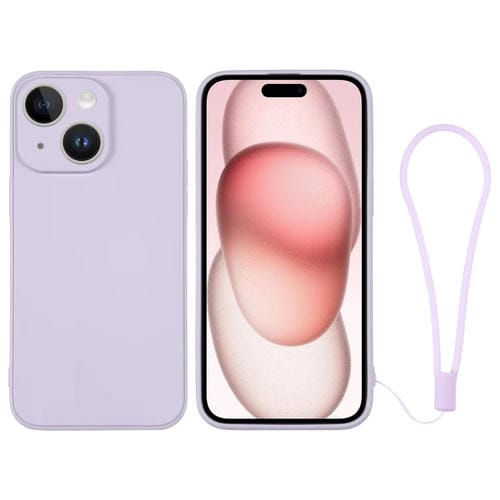 Para iPhone 15 Funda de Silicona para Teléfono con Correa para la Muñeca (Púrpura Claro) - MOVILSTORE