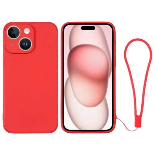 Para iPhone 15 Funda de Silicona para Teléfono con Correa para la Muñeca (Rojo) - MOVILSTORE