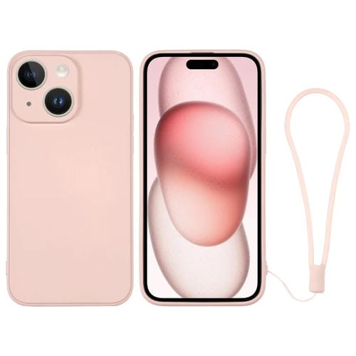 Para iPhone 15 Funda de Silicona para Teléfono con Correa para la Muñeca (Rosa) - MOVILSTORE