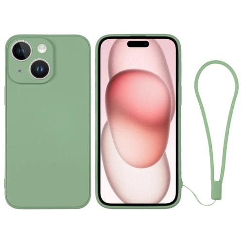 Para iPhone 15 Funda de Silicona para Teléfono con Correa para la Muñeca (Verde Matcha) - MOVILSTORE