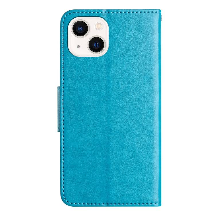 Para iPhone 15 Funda de Teléfono de Cuero con Tapa con Patrón de Flores de Mariposa (Azul) - MOVILSTORE
