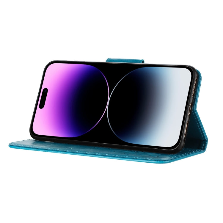 Para iPhone 15 Funda de Teléfono de Cuero con Tapa con Patrón de Flores de Mariposa (Azul) - MOVILSTORE