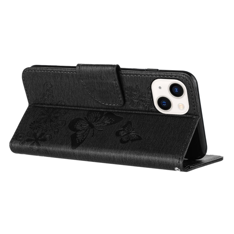 Para iPhone 15 Funda de Teléfono de Cuero con Tapa En Relieve de Mariposa (Negro) - MOVILSTORE