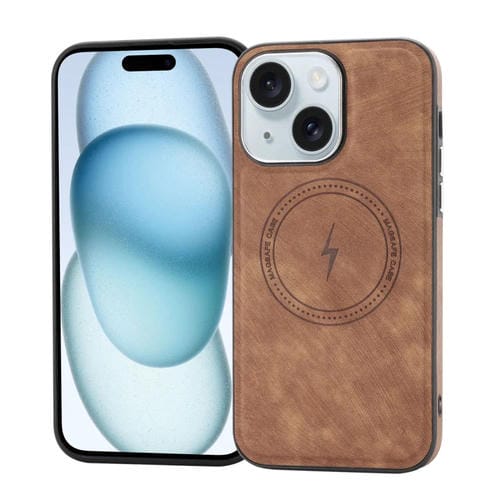 Para iPhone 15 Funda de Teléfono Magsafe de Cuero Lateral (Marrón) - MOVILSTORE