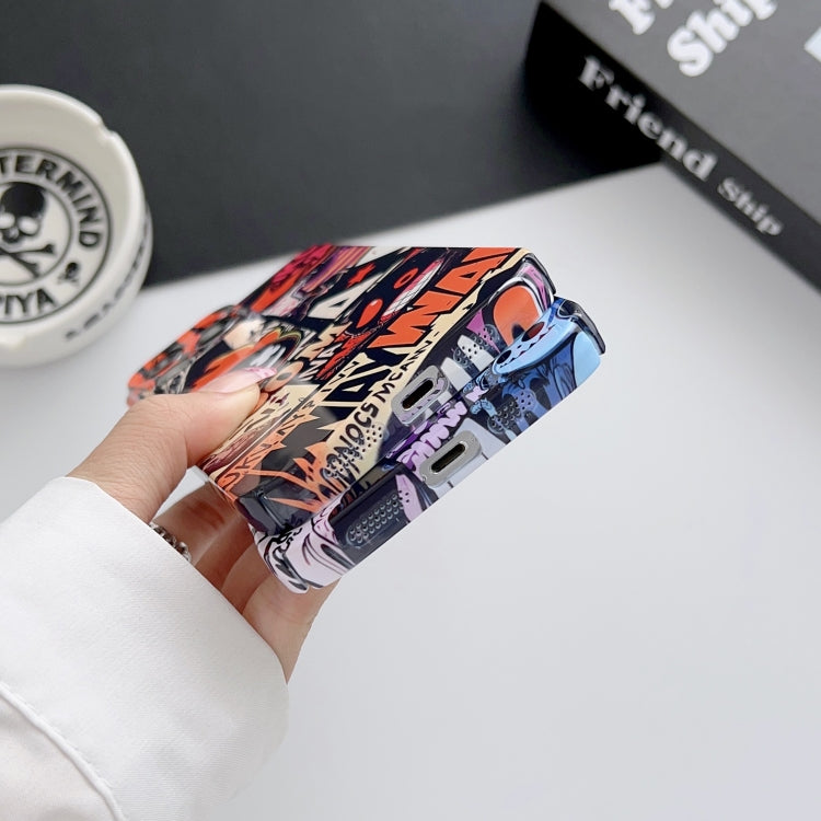 Para iPhone 15 Funda para Teléfono con Orificio Preciso para PC con Patrón Pintado (Cómics Morados) - MOVILSTORE
