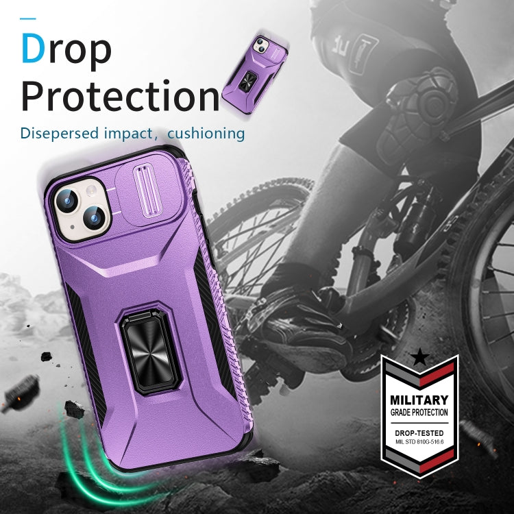 Para iPhone 15 Funda para Teléfono con Soporte Deslizante para Escudo de Levas (Púrpura) - MOVILSTORE