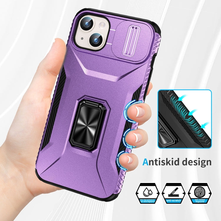 Para iPhone 15 Funda para Teléfono con Soporte Deslizante para Escudo de Levas (Púrpura) - MOVILSTORE