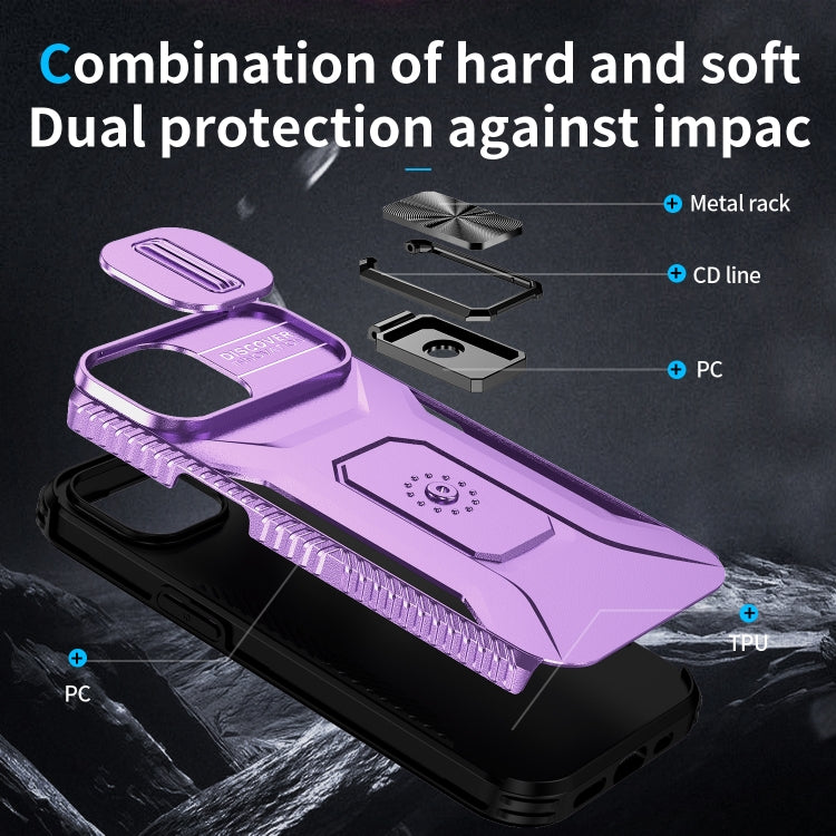 Para iPhone 15 Funda para Teléfono con Soporte Deslizante para Escudo de Levas (Púrpura) - MOVILSTORE
