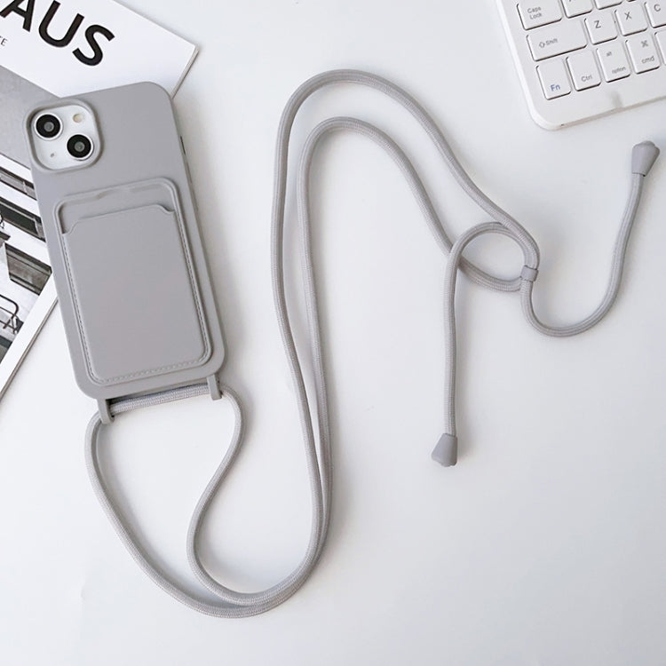 Para iPhone 15 Funda para Teléfono con TaRJetero de Silicona Elástica con Cordón Cruzado (Gris) - MOVILSTORE