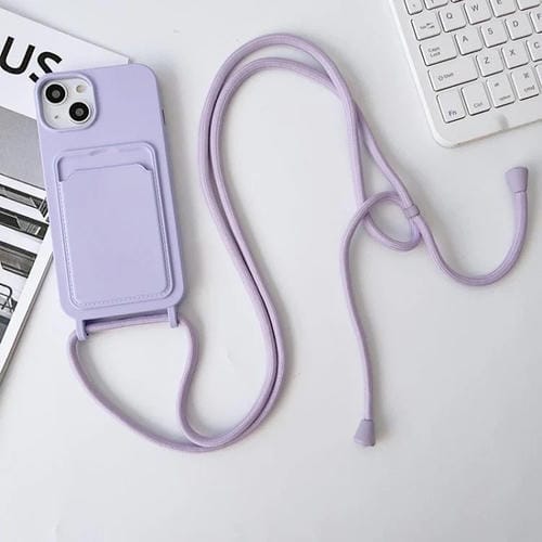 Para iPhone 15 Funda para Teléfono con TaRJetero de Silicona Elástica con Cordón Cruzado (Púrpura Lavanda) - MOVILSTORE