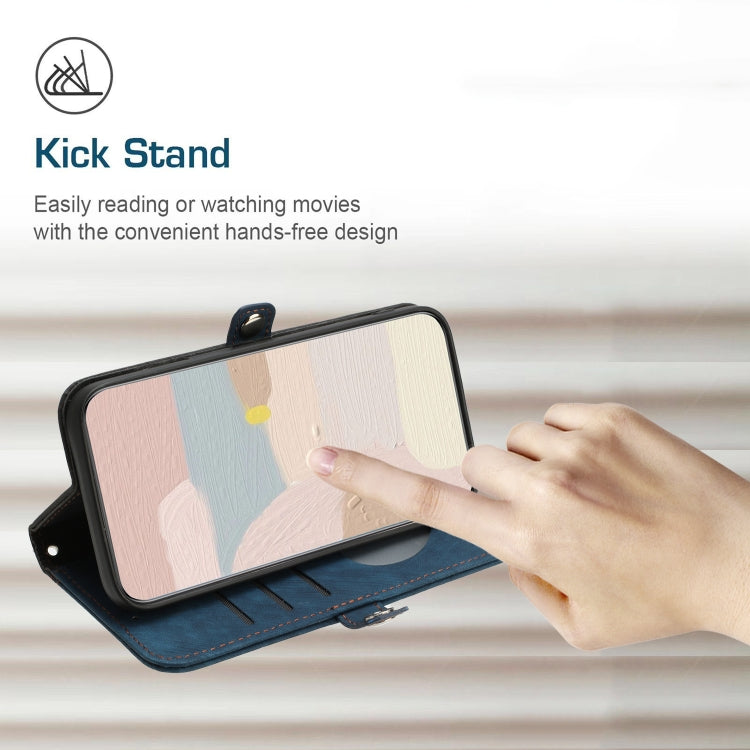 Para iPhone 15 Funda para Teléfono de Cuero con Correa de Mano con Doble Pliegue y Hebilla Lateral (Azul Real) - MOVILSTORE
