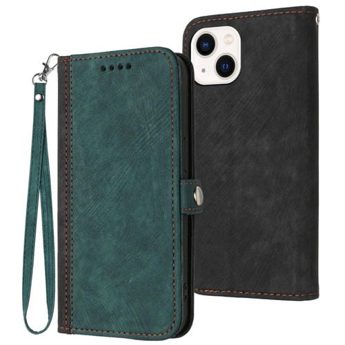 Para iPhone 15 Funda para Teléfono de Cuero con Correa de Mano con Doble Pliegue y Hebilla Lateral (Verde Oscuro) - MOVILSTORE