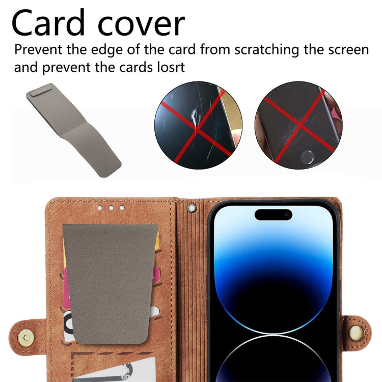 Para iPhone 15 Funda para Teléfono de Cuero con Hebilla Lateral y Billetera con Cremallera Geométrica y Cordón Cruzado (Púrpura) - MOVILSTORE