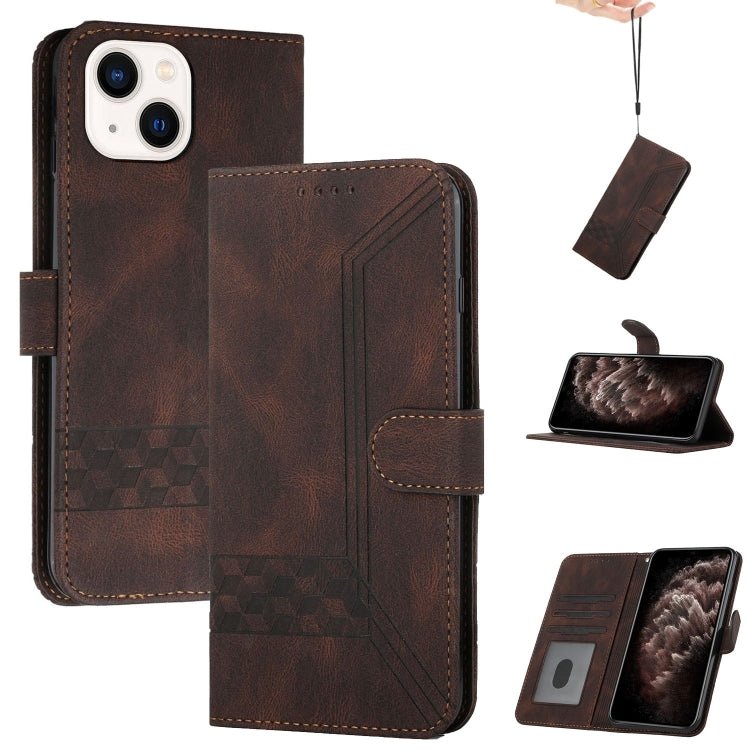Para iPhone 15 Funda para Teléfono de Cuero con Tapa Cubic Skin Feel (Marrón) - MOVILSTORE