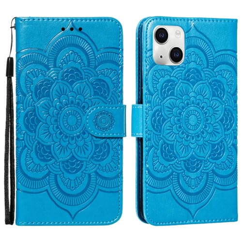 Para iPhone 15 Funda para Teléfono de Cuero con Tapa Horizontal con Patrón de Relieve de Mandala (Azul) - MOVILSTORE
