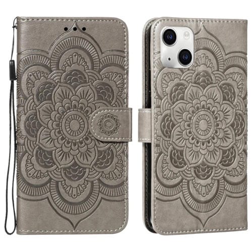 Para iPhone 15 Funda para Teléfono de Cuero con Tapa Horizontal con Patrón de Relieve de Mandala (Gris) - MOVILSTORE