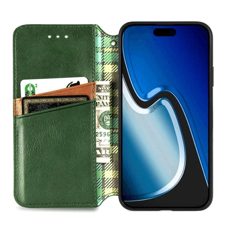 Para iPhone 15 Funda para Teléfono de Cuero Magnético Prensado con Rejilla Cúbica (Verde) - MOVILSTORE