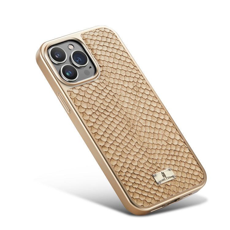 Para iPhone 15 Funda para Teléfono de Pu con Galvanoplastia con Textura de Serpiente Fierre Shann (Blanco) - MOVILSTORE