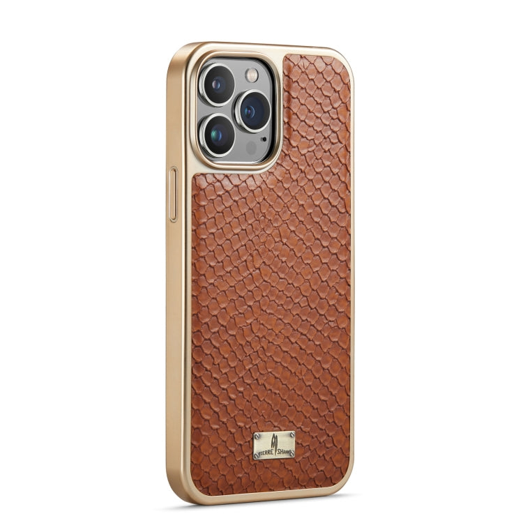 Para iPhone 15 Funda para Teléfono de Pu con Galvanoplastia con Textura de Serpiente Fierre Shann (Marrón) - MOVILSTORE