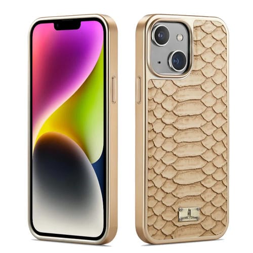Para iPhone 15 Funda para Teléfono de Pu con Galvanoplastia con Textura Fierre Shann Python (Blanco) - MOVILSTORE