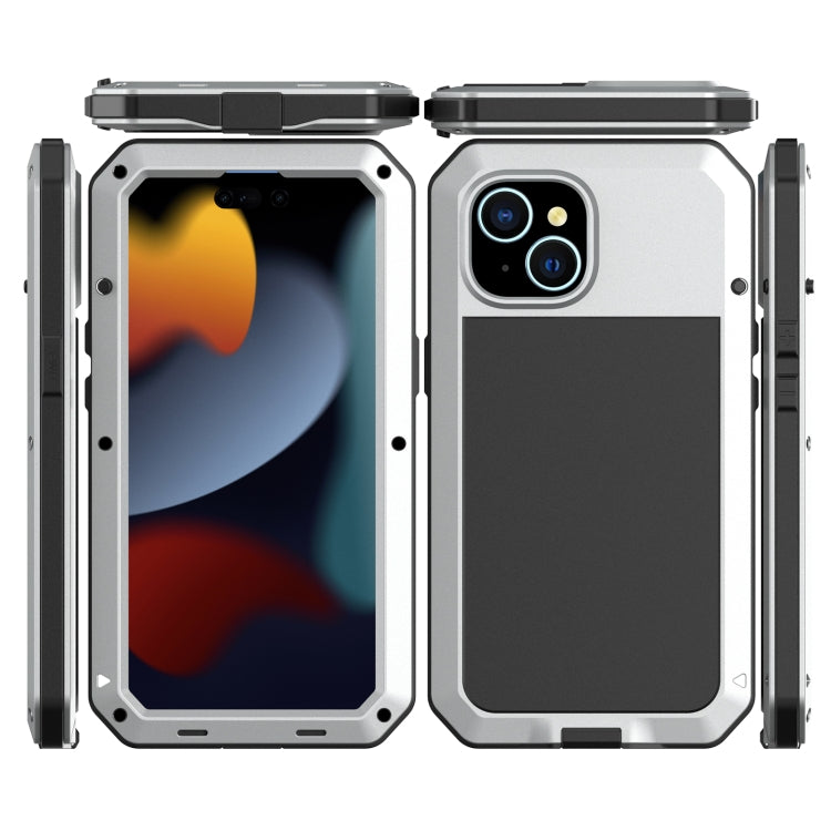 Para iPhone 15 Funda para Teléfono de Silicona y Metal a Prueba de Polvo, Resistente al Agua y a Prueba de Golpes (Plateada) - MOVILSTORE