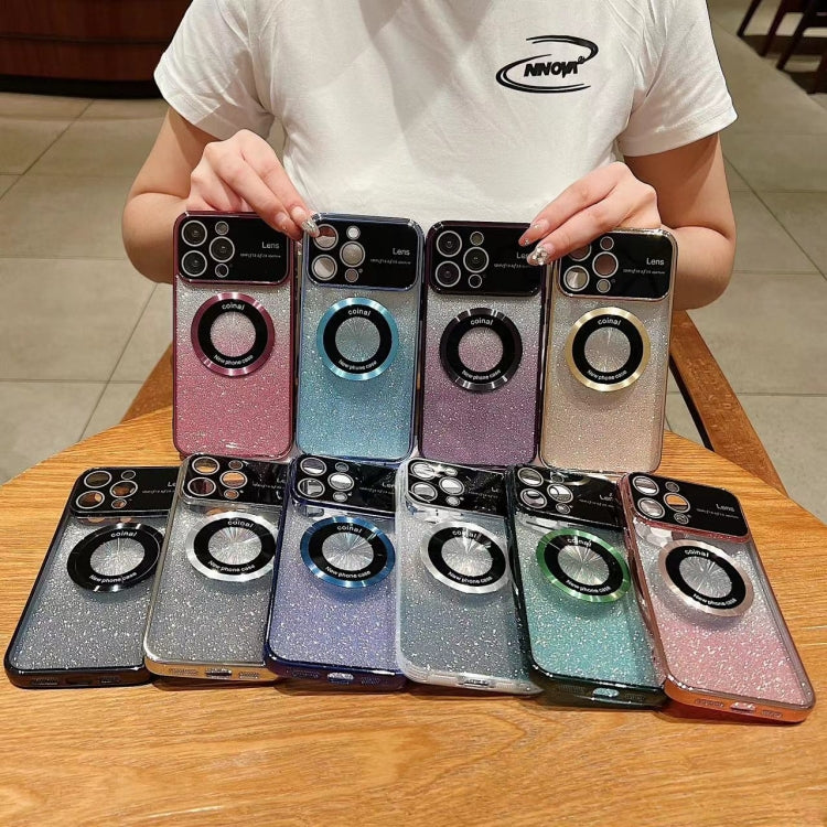 Para iPhone 15 Funda para Teléfono de TPU con Galvanoplastia con Brillo Degradado Magsafe y Ventana Grande (Verde) - MOVILSTORE