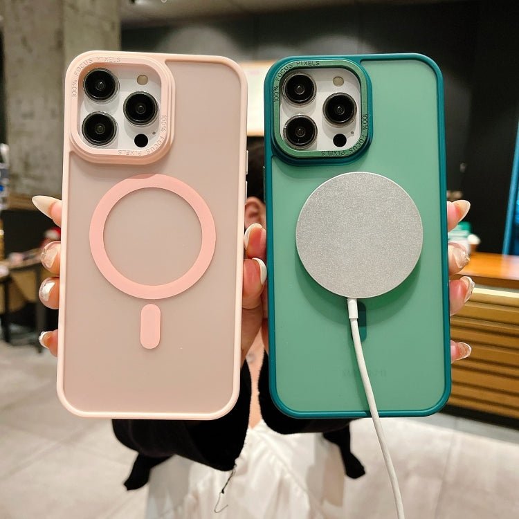 Para iPhone 15 Funda para Teléfono Magsafe de Acrílico con Sensación de Piel Esmerilada de Imitación de Metal (Púrpura Oscuro) - MOVILSTORE