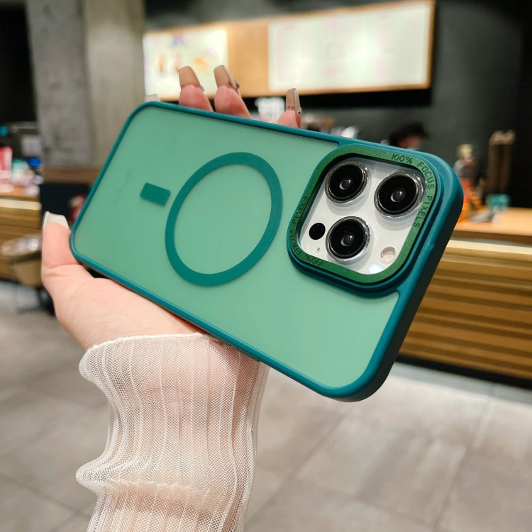 Para iPhone 15 Funda para Teléfono Magsafe de Acrílico con Sensación de Piel Esmerilada de Imitación de Metal (Verde) - MOVILSTORE