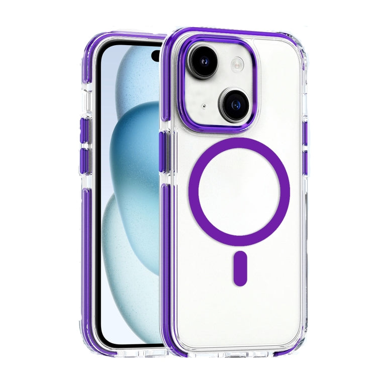 Para iPhone 15 Funda para Teléfono Magsafe TPU Transparente Híbrida a Prueba de Golpes para PC (Púrpura) - MOVILSTORE