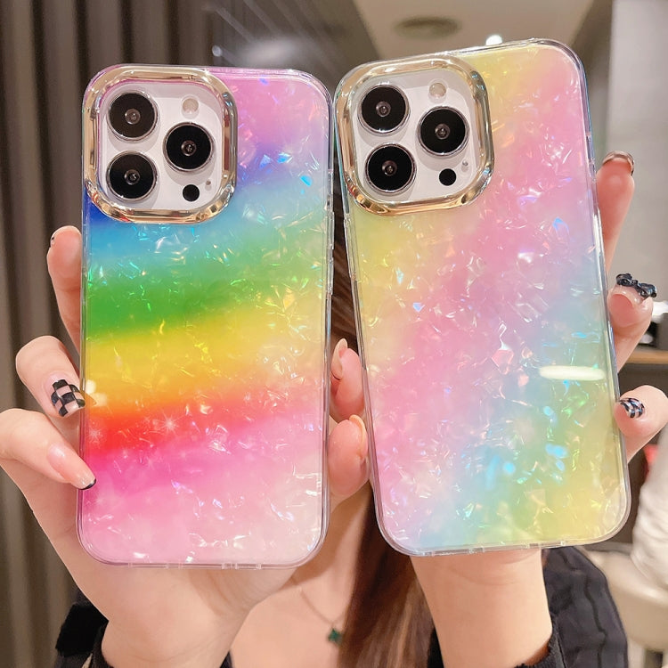 Para iPhone 15 Funda para Teléfono PC + TPU con Patrón de Concha de Cristal Colorido (Leopardo Claro) - MOVILSTORE