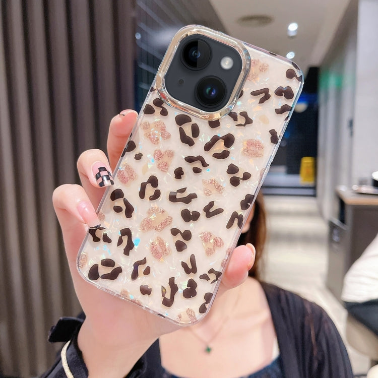 Para iPhone 15 Funda para Teléfono PC + TPU con Patrón de Concha de Cristal Colorido (Leopardo Claro) - MOVILSTORE