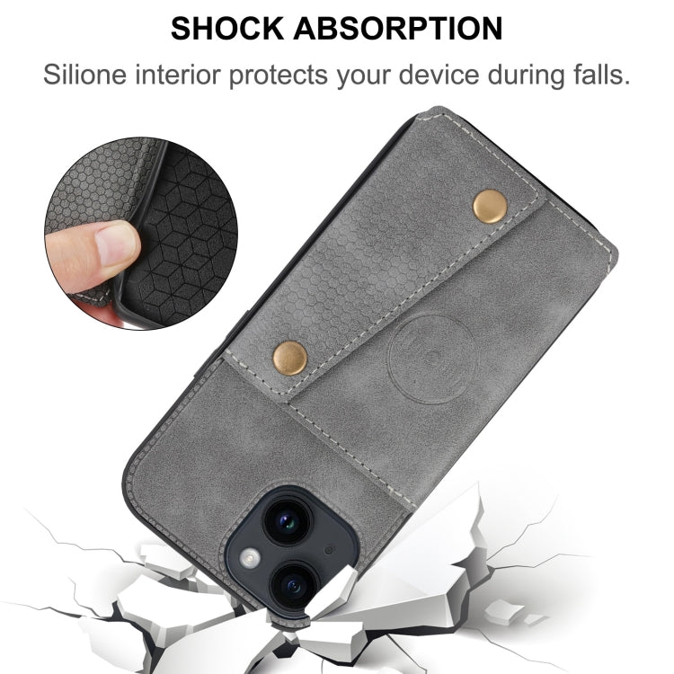 Para iPhone 15 Funda para Teléfono Pu + TPU con Ranuras para Tarjetas con Doble Hebilla (Negro) - MOVILSTORE