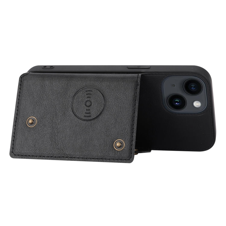 Para iPhone 15 Funda para Teléfono Pu + TPU con Ranuras para Tarjetas con Doble Hebilla (Negro) - MOVILSTORE