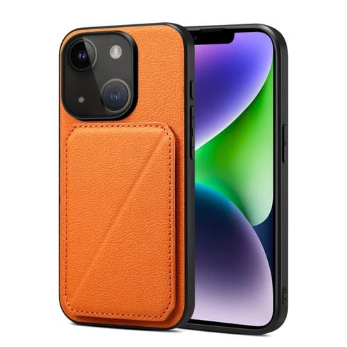 Para iPhone 15 Funda Trasera para Teléfono de Piel de Becerro de Imitación con Soporte (Naranja) - MOVILSTORE