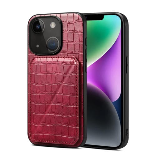 Para iPhone 15 Funda Trasera para Teléfono de Piel de Cocodrilo de Imitación con Soporte (Rojo Rosa) - MOVILSTORE