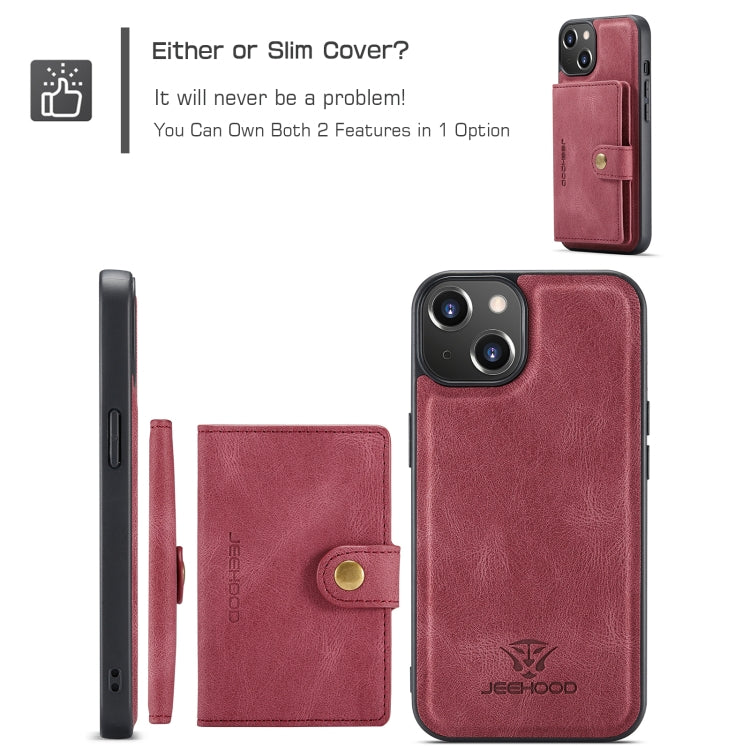 Para iPhone 15 Jeehood Funda de Teléfono de Cuero Desmontable Magnética Retro (Rojo) - MOVILSTORE