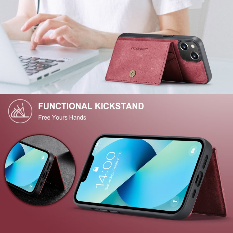 Para iPhone 15 Jeehood Funda de Teléfono de Cuero Desmontable Magnética Retro (Rojo) - MOVILSTORE
