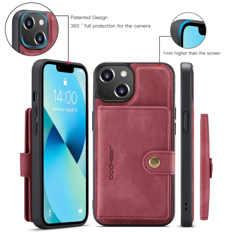 Para iPhone 15 Jeehood Funda de Teléfono de Cuero Desmontable Magnética Retro (Rojo) - MOVILSTORE