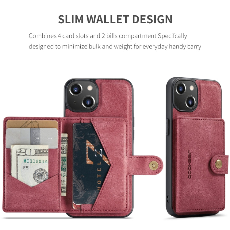 Para iPhone 15 Jeehood Funda de Teléfono de Cuero Desmontable Magnética Retro (Rojo) - MOVILSTORE