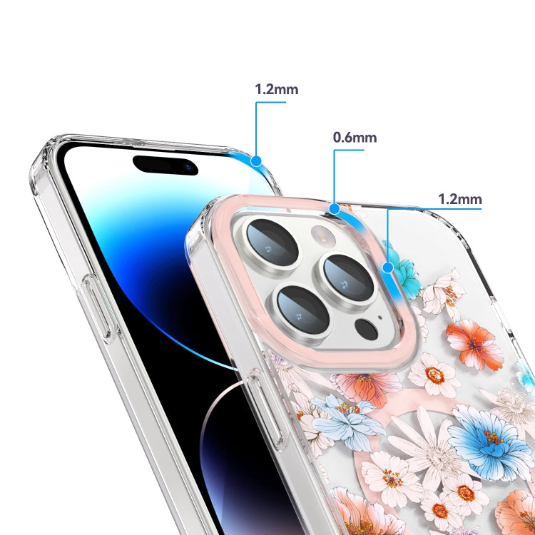 Para iPhone 15 Magsafe Funda Magnética para Teléfono TPU (Flor Blanca y Azul) - MOVILSTORE