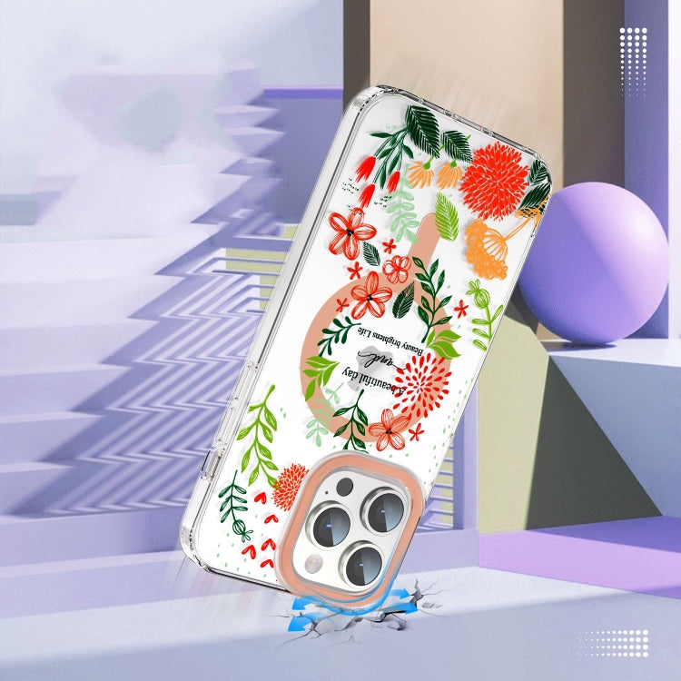 Para iPhone 15 Magsafe Funda Magnética para Teléfono TPU (Flores Rojas y Hojas Verdes) - MOVILSTORE