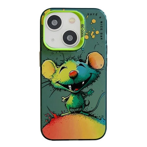 Para iPhone 15 Patrón de Animales Serie de Pintura al Óleo PC + Funda para Teléfono TPU (Happy Mouse) - MOVILSTORE