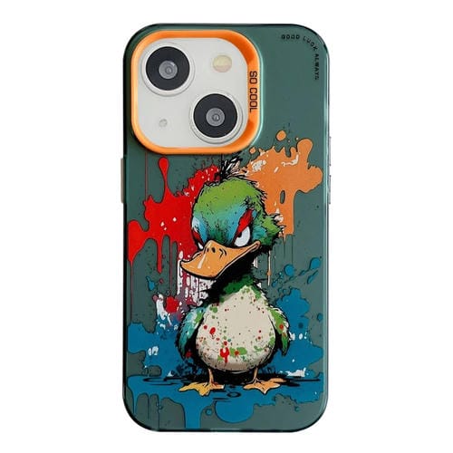 Para iPhone 15 Patrón de Animales Serie de Pintura al Óleo PC + Funda para Teléfono TPU (Pato Enojado) - MOVILSTORE