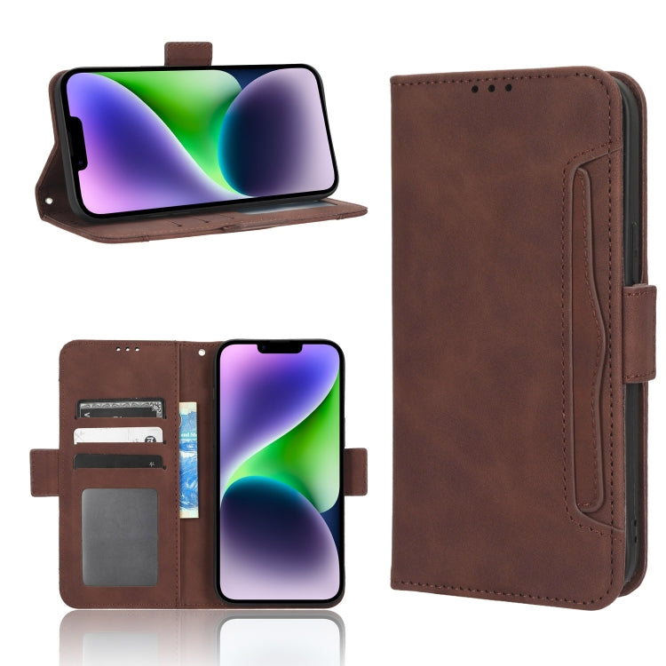 Para iPhone 15 Skin Feel Becerro Textura Ranuras para Tarjetas Funda de Cuero para Teléfono (Marrón) - MOVILSTORE